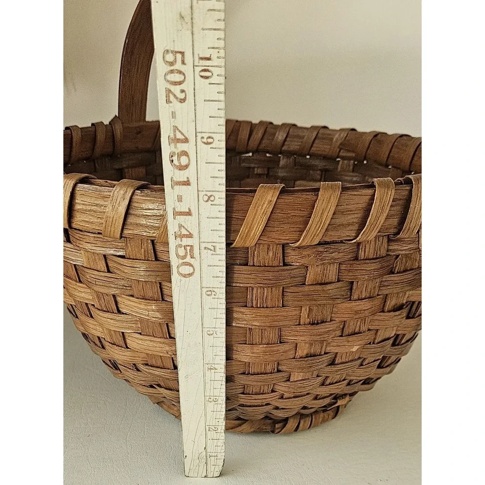 Early American Gathering Basket Bentwood Handle Primitive Antique